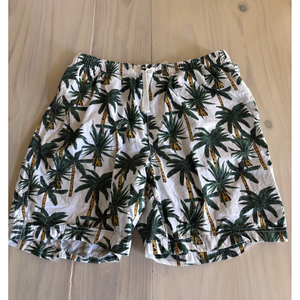 Free Planet Mens Palm Tree Print Cotton Shorts White Green Size M 32‎ FS9P27